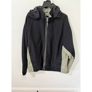 GAP Windbreaker Rain Jacket Men XL Black Olive Good Vintage Y2K Hooded Shell